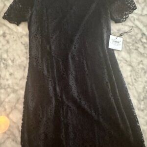 Elegant Noir: Laundry by Shelli Segal Black Lace Boatneck Dress, Size 10 Petite